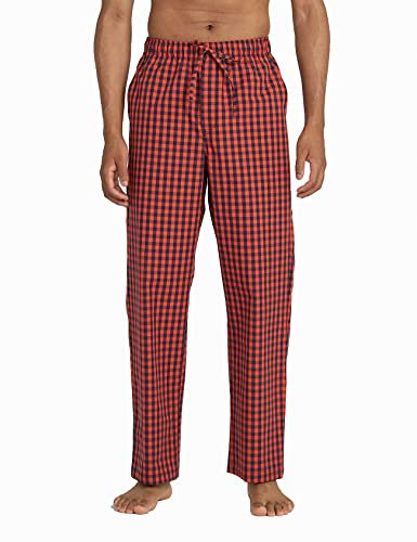 LAPASA Herren Schlafanzughose Karierte Pyjamahose, Long Relaxhose Loungehose Freizeithose M38 Warm, Baumwolle: Rot+Navy Blau kariert, Medium