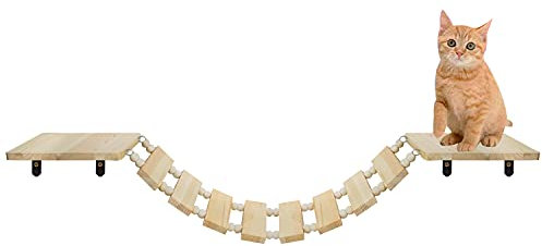 Kit Complet de Pont Suspendu pour Chats - Grand Mur d'Escalade avec Supports Muraux pour Grands Chats - Salon Mural en Bois Massif et Cordes Solides