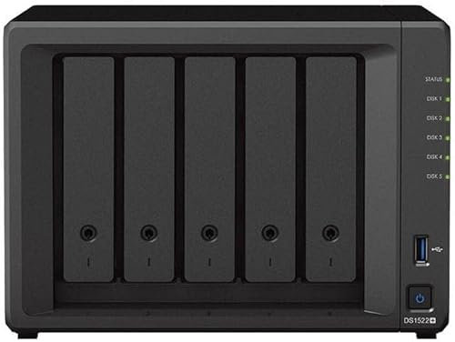 Synology DS1522+ Soluzione NAS desktop a 5 alloggiamenti da 50 TB installata con 5 dischi Western Digital Red Plus da 10 TB