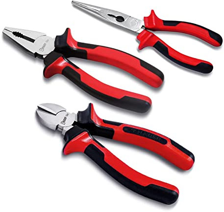 Sharp-tec 3Pcs Pliers Set, 8 Wire Cutters and 8 Long Nose and 8 Combination Pliers, UK Professional Tool Set for Daily Use, Anti-Slip Grip