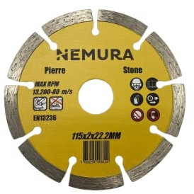 Nemura Disque Diamant 115 mm - Outil de Coupe Diamanté pour Béton, Pierre, Carrelage et Brique 115 x 2 x 22,2 mm - Modèle pour Professionnel et Bricoleur - Matériau Robuste - Marque Française