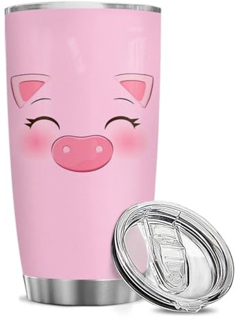 winorax Schweinebecher für Schweine, Gesicht, Becher mit Deckel, 590 ml, Reisebecher, lustige Geschenke für Schweine, Tierliebhaber, Kinder, Frauen, Mädchen, Bauernmädchen, Geburtstag, Weihnachten