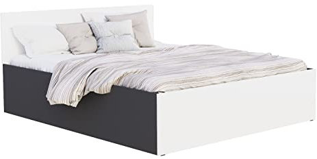 FurnitureByJDM Bett 140x200 mit Stauraum – Doppelbett mit Bettkasten und aufklappbarem Lattenrost – Modernes Stauraumbett mit Liftfunktion (Grau/Weiß)