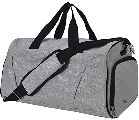 NGIL Glitzernde Sporttasche mit Schuhfach und kleinen Handgepäcktaschen für Damen, Turnbeutel, Übernachtungstaschen für Damen, Cheer Bag, Glitter-Silber, 17 x 9.5 x 9.5, Glitter Sports
