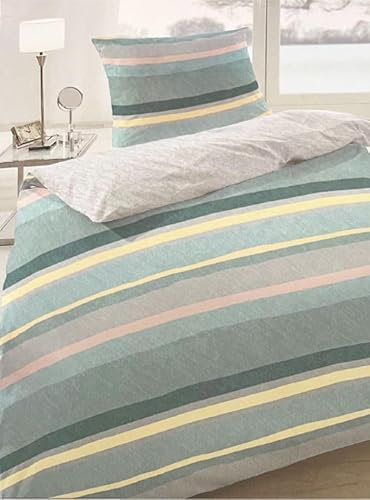 Home Ideas Feinbiber Bettwäsche, Kopfkissen 80x80cm, Bezug 155x220cm mit Reißverschluß, 100% Baumwolle