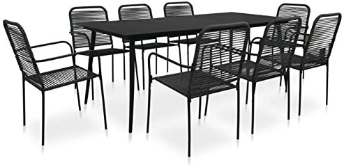 Camerina 9 Piece Garden Dining Set Cotton Rope and Steel Black,Patio Dining Sets,Table Chairs Outdoor,Garden Furniture,Garden Dining Set
