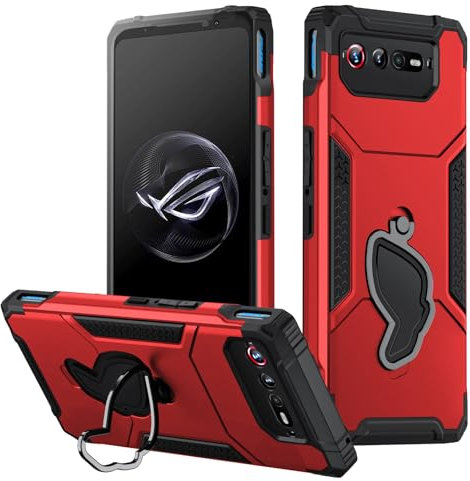 Fanbiya Hülle für ROG Phone 7 7 Ultimate Handyhülle TPU Militär Stil Abdeckung mit Ringständer Rot