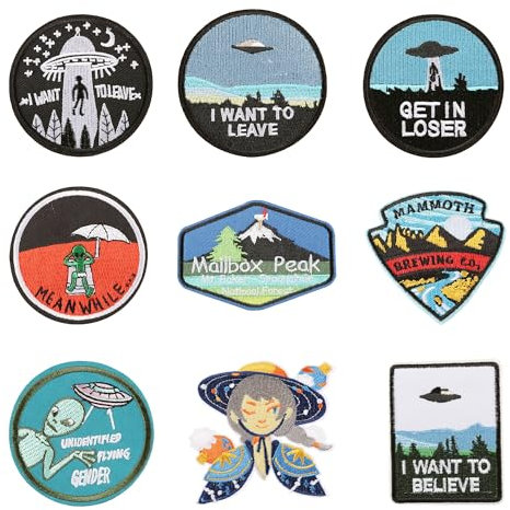 Attuslla UFO Flicken zum Aufbügeln, 9 Stück Außerirdische Patch Aufnäher Thema Camping Applikation Kinder Patches für für DIY T-Shirt Jeans Kleidung Taschen