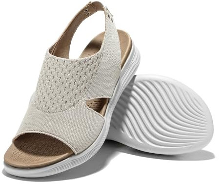 JOMIX Sandalias Mujer Verano de Malla Elástica Sandalias Deportivas Mujer con Plantilla Ortopédica Playa Piscina Mar Sandalias Planas Mujer, Amarillo, 38 EU