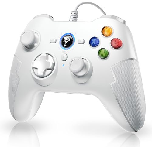 EasySMX Mandos PC - Controller PC PS3 con Cable 2M - Hall Trigger- Joystick con Doble Vibración - Turbo - Compatible con Windows/PS3/Android TV/Android TV Box, Blanco