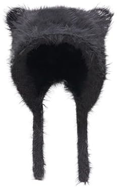 Herbst und Winter, weicher Plüsch, süße Katzenohren, süßer Pullover, Damenhüte, koreanisch, lässig, Ohrenschutz, Mütze (Farbe: Schwarz, Größe: Einheitsgröße)