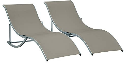 Outsunny 2 Tumbonas Plegables Tumbonas de Jardín en Forma de S con Marco de Aluminio Texteline para Piscina Patio Terraza 165x61x63 cm Gris