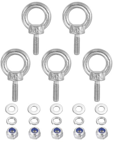 PATIKIL M3 x 9mm Bullone Occhiello a Spalla Sollevamento, 5pz Bullone a Occhiello Filettato Ring Sollevamento in Acciaio Inossidabile 304 con Rondelle Dadi