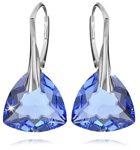 Ohrringe Silber 925 Hängend für Damen Ohrhänger Hängeohrringe mit Triangel Kristallen Dreieck Stein 12 Geburtsstein Schmuck für Sie Ohrringe Mädchen Geschenk Muttertag (03-März - Sapphire)