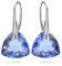 Ohrringe Silber 925 Hängend für Damen Ohrhänger Hängeohrringe mit Triangel Kristallen Dreieck Stein 12 Geburtsstein Schmuck für Sie Ohrringe Mädchen Geschenk Muttertag (03-März - Sapphire)