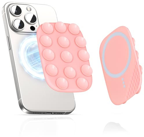 smofish Silikon Handy Saugnapf Halterung, Magnet Handyhalterung mit MagSafe Kompatibel mit iPhone und Android, Magnetische Handyhalterung für Dusche, TikTok Ersteller, Videos und Selfies,Rosa