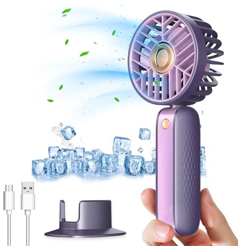 XVZ Ventilador de mano portátil, mini ventilador de mano recargable por USB, con 3 velocidades y soporte de mesa, dura de 6 a 12 horas, ideal para viajes y hogar, color morado