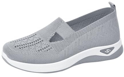 Chaussure De Sport Femme Orthopédiques Mode Air Running Course Chaussures sans Lacet Ete Outdoor Casual Mesh Respirant Confort Legere Sneakers Chaussures De Marche AntidéRapantes à (Grey-b, 39)