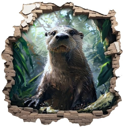 Samunshi® Wandaufkleber Wandriss mit Otter in Wald Wandsticker Fenster in andere Welt Portal für Kinderzimmer Aufkleber Küche Wallart 50x50cm