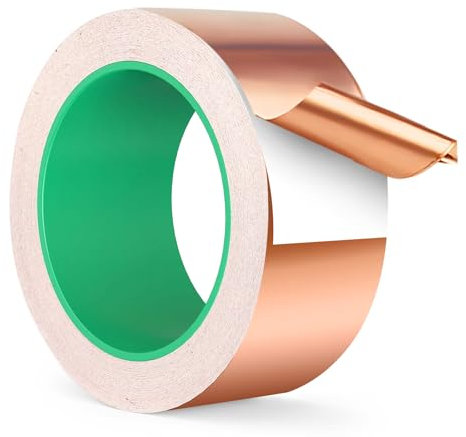 HOVIBU 20m x 50mm Feuille de Cuivre Bande Ruban, EMI Blindage Ruban Adhésif, Ruban Anti-limaces, Conducteur à Double Face, pour la Mise à la Terre, la Soudure et la Protection Contre les Limaces etc