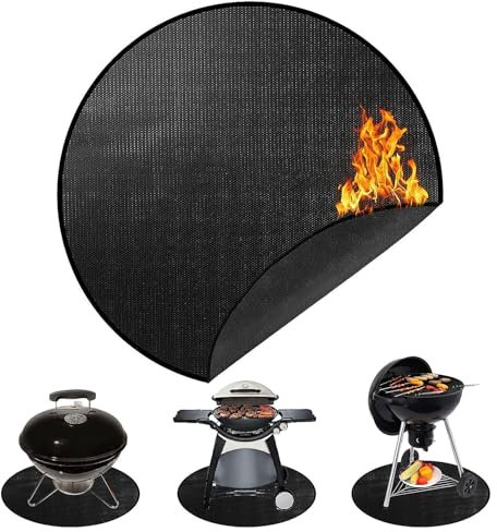 Fire Pit Mat, 24 Inch Round Fireproof BBQ Mat for Under Grill Oil Resistant, Fade and UV Resistant Material Outdoor Grill Protective Pad Accessories for Solo Stove Bonfire Smokers Garden Patio