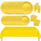 MORAINJAY Set di 69 Stoviglie Carta per feste,Jaune Stoviglie Party Set Include Piatti,Tovaglioli,Tazze,Tovaglia per Compleanno,Baby Shower,Ristorante e Matrimoni Tinta Unita Decor -16 Ospiti
