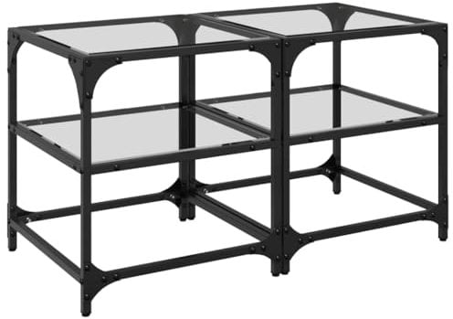 vidaXL Couchtisch 2 STK., Beistelltisch mit Glasplatten, Kaffeetisch Sofatisch für Wohnzimmer, Glastisch Wohnzimmertisch, Transparent Stahl