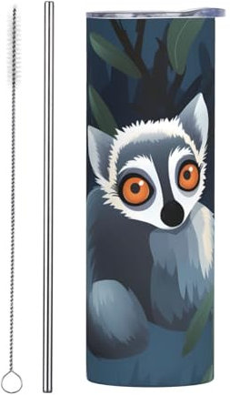 YYHWHJDE Ringtailed Lemur Picture Mug en acier inoxydable de qualité avec paille Convient pour cafés, bureaux, voitures 591 ml