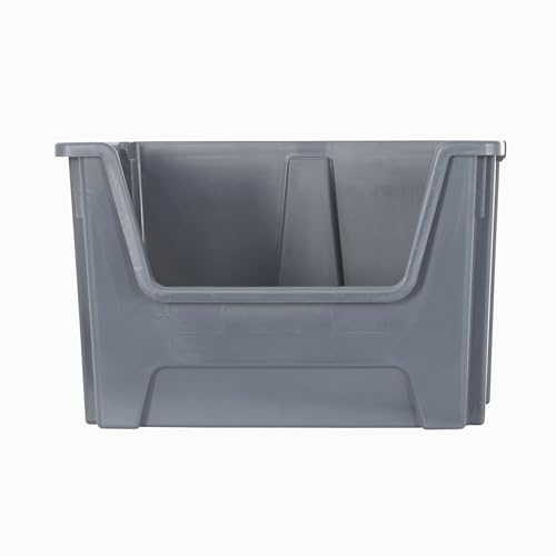 BiGDUG Essentials Large Stacking Pick Bin - 320H x 495W x 390D mm - 50L Capacity Plastic Storage Boxes (Grey, Pack of 1)