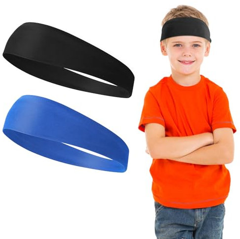 WLLHYF 2 fasce sportive per bambini, morbide e sportive, fascia per capelli per ragazze e ragazzi, fascia elastica per capelli per bambini e ragazzi (nero+blu)