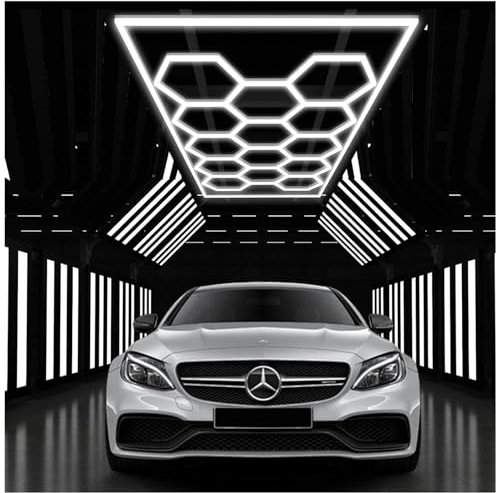 Plafonnier LED hexagonal pour garage- 81pcs lot de tubes lumineux, éclairage de plafond LED super lumineux 672W 6500K pour garage, entrepôt, atelier, salle de sport, sous-sol, salle de lavage (14-Hex)