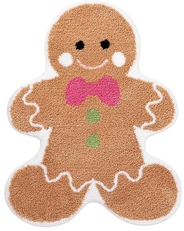 Ancsttu Lebkuchen Badematte Weihnachtsteppich Süßer Lebkuchen Weihnachts Badteppich Badezimmerteppich Badvorleger rutschfest Waschbar Duschvorleger Teppich Fußmatte Für Badezimmer, 3 Größe