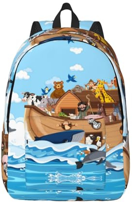 Animal on Noah's Ark Laptop-Rucksack aus Segeltuch, mit verstellbaren Trägern, Schwarz, S