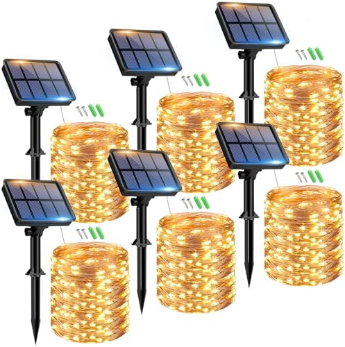 btfarm Solar Lichterkette Aussen, 6x15M 150 LED Solarlichterkette Außen Wetterfest 8 Modi IP65 Wasserdicht Kupferdraht Lichterkette Außen Solar Outdoor für Garten Terrasse Baum Hof Party (Warmweiß)