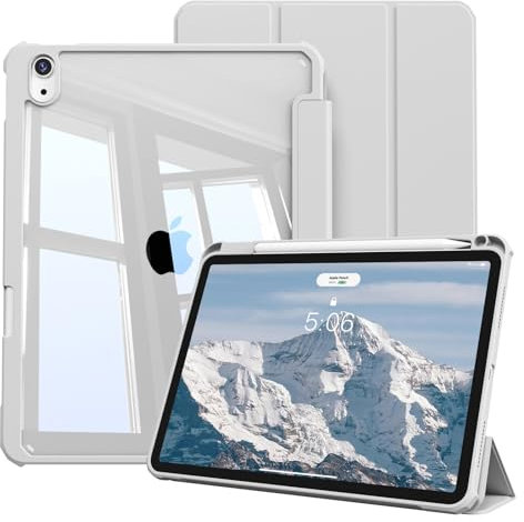 KVTVOU Custodia per iPad Air 11 pollici 2025/2024, iPad Air 5/4a generazione 10,9 pollici 2022/2020 con portapenne, retro trasparente in policarbonato Smart Case Cover antiurto Auto Guardia/Sonno