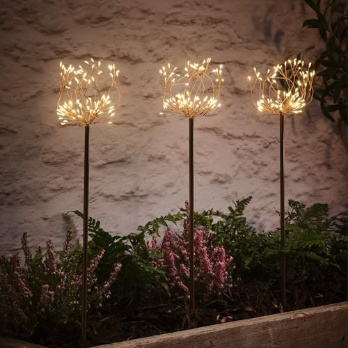 Lights4fun 3er Set Micro LED Solarleuchten Allium Blume 51cm Solar Stableuchten Draht Solar Garten Fackel Balkon Solarlampen für Außen Solarlampe für Garten Solarlampe Balkon