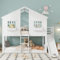 Ymkua Letto a Castello Letto per Bambini 90x200 cm, Letto a Soppalco con Scaletta e Scivolo, Letto In Legno con Rete a Doghe e Protezione Anticaduta, Letto con Tetto e Finestra,Bianco Senza Materasso