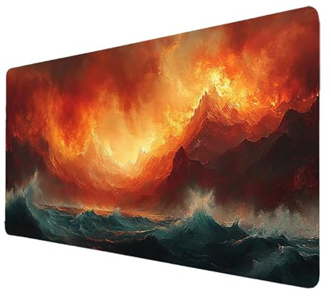 Tapis De Souris XXL Gaming Rouge Tapis Souris 1000x500x3mm, Grand Mousepad Nuage Antidérapant Étanche Bords Cousus Base en Caoutchouc, Gaming Accessoire pour Pc Gamer Cadeau Homme Deco Bureau 7603