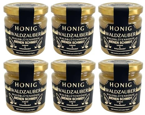 6x Original Deutscher Honig Waldblütenhonig 250g im Glas Waldzauber Honig rein und natürlich