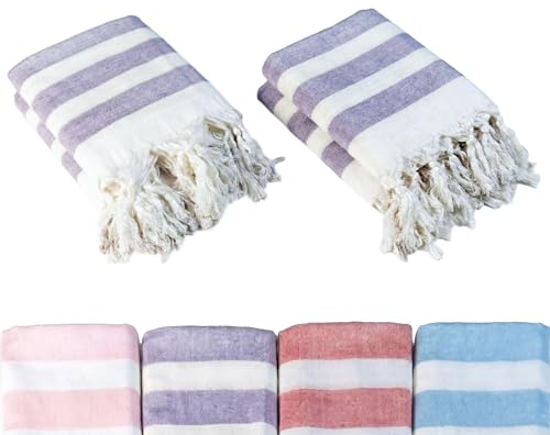 Loomvia - 2er-Set - 90x180 cm - Dünn & transparent - seidig weiches Pestemal für Damen - Bambus & Baumwolle - farbecht und langlebig Dank gewebter Streifen - Dekoratives Geschenk Hamamtuch - Lila