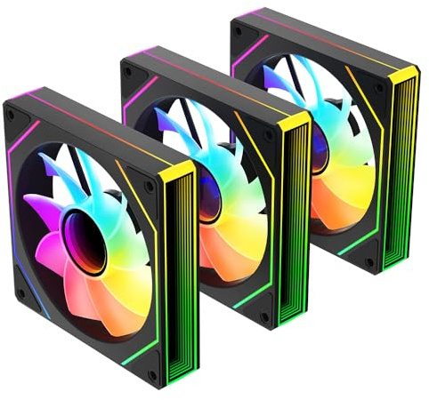 TZMRIT PRISM 4MAX 120mm Infinite Mirror ARGB PC Lüfter mit PWM Control und ARGB Effekt (Black, Reverse-3PCS)