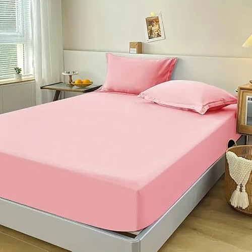 Drap Housse 2 Personnes 100% Coton - 140x190 cm, 57 Fils/cm², Bonnet 30 cm - Doux et Respirant Premium Qualite (Rose)