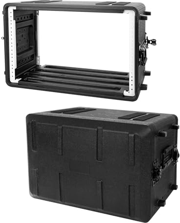 HOHIYO 48,3 cm Rackmount Flight Case 6U Rack Case Flach 40,6 cm Tiefe Einfache Installation Tragbar Tragbar Wasserdicht Staubdicht für Verstärker, Pro Audio, DJ Mixer, Effekte mit Mikrofonfächern