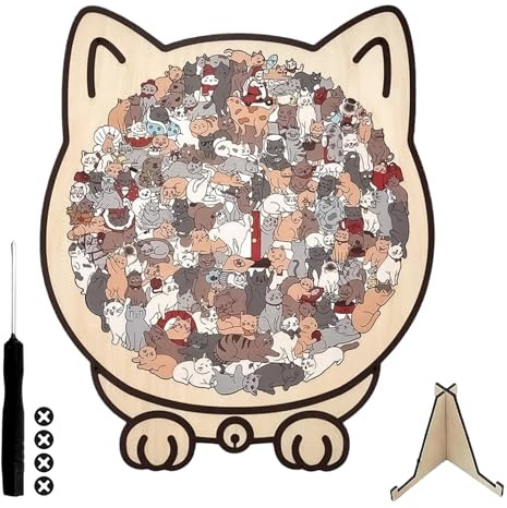 135 Teiliges Katzenpuzzle,Colored Holzpuzzle in Katzenform,anspruchsvolles unregelmäßiges Puzzle mit Rahmen,für Herausforderndes Unregelmäßiges Puzzle Geschenke für Katzenliebhaber
