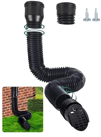 GartOasis Dachrinne Flexible Fallrohr Verlängerung, 80/100 mm Rundes Verlängerung mit Ablaufgitter Adapter für Fallrohr Ablauf, Regenrinne Fallrohr Schlauch von 47 bis 150 cm (Schwarz, 1 Stück)