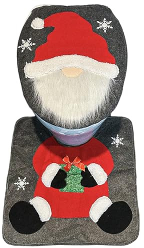 Gcroet Christmas Bathroom Sets Includes Cute Gnome Toilet Seat Cover & Non-Slip Rug for Xmas Indoor Decor Party Favors..
