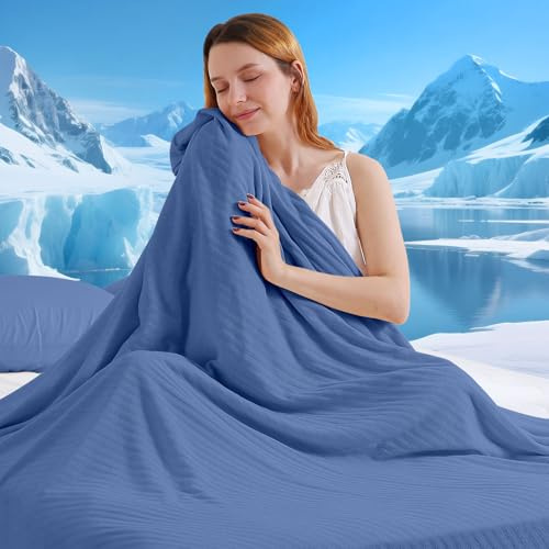 Marchpower Chenille Kühldecke Blau 200x220cm 2-in-1 doppelseitig | Sommerdecke mit Arc-Chill 3.0 Q-Max>0,5 Kühlfasern, sofortiger Kühleffekt, atmungsaktiv & leicht für Sofa, Bett und Reise