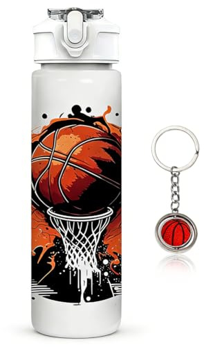 OPVXZAD Basketball Water Bottle & Keychain Basketball Insulated Thermo Water Bottle,304 Stainless Steel,12oz,Sport Themed Keychain Sports Insulated Drink Bottles for Sport Gym Travel Fan Gift