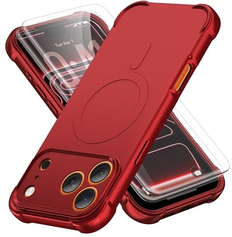 ORETECH Magnetic for iPhone 17 Pro Max Case 6.9, MagSafe Shockproof, Red | 15ft Military Grade Drop Protection, 2 Pack Screen Protectors, Full Body