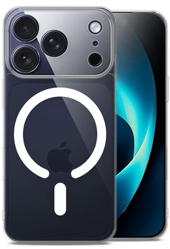 ONEFLOW Nova Case für iPhone 17 Pro Hülle mit Kameraschutz Transparent, kompatibel mit MagSafe, Handyhülle Durchsichtig Back Cover, Magnetring für induktives Laden